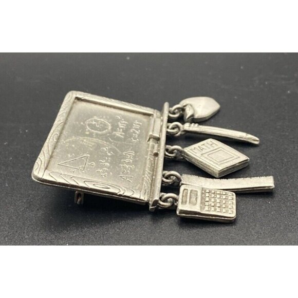 Vtg JJ JONETTE Brooch Pin Pewter Math Teacher Chalkboard Charm School Algebra - Picture 6 of 11